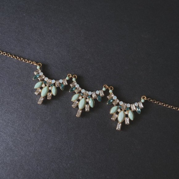 Art Deco Blue Rhinestone Gold Statement Necklace - Picture 2 of 9